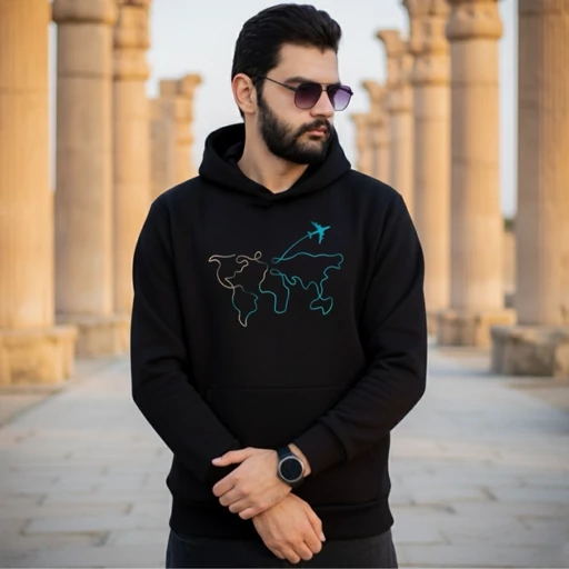 هودی سه نخ پنبه طرح جهان و هواپیما