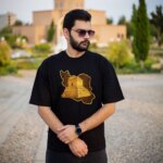 تیشرت مشکی نخ پنبه طرح ایران کوروش کد 01